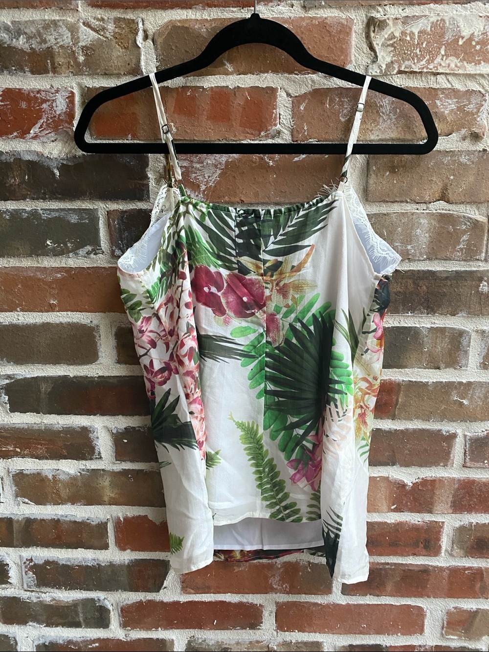 AS by DF Paradise Floral White Lace-Trim Silk Cami Size Small - Picture 7 of 15